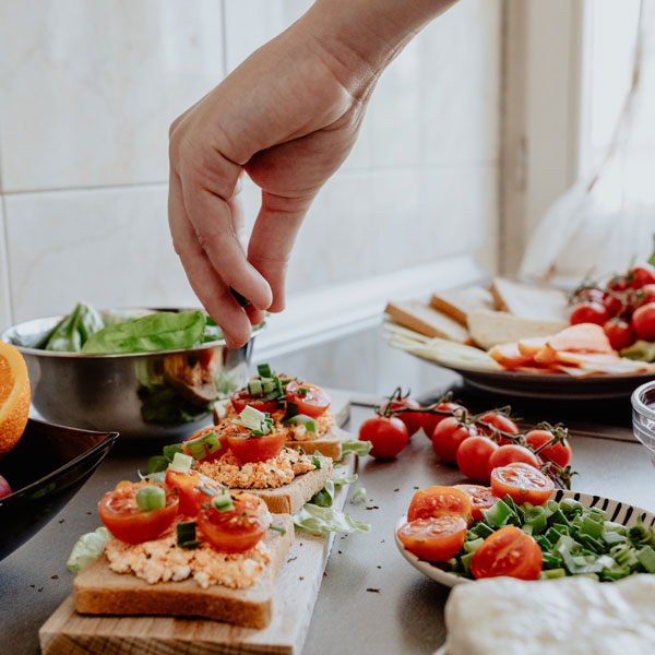 Seasoning salt sprinkled on bruschetta